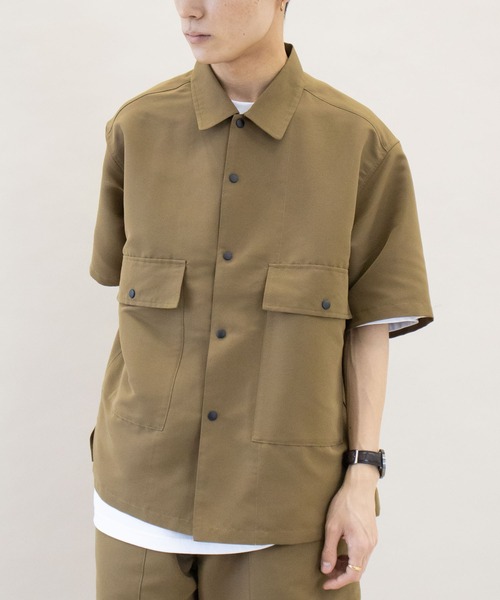 CRAFT STANDARD BOUTIQUE(クラフトスタンダードブティック)の「PEグログランレギュラーカラー5分袖シャツ *(シャツ/ブラウス・メンズ・ベージュ/ダークネイビー・L/M/LL)」の2枚目の写真