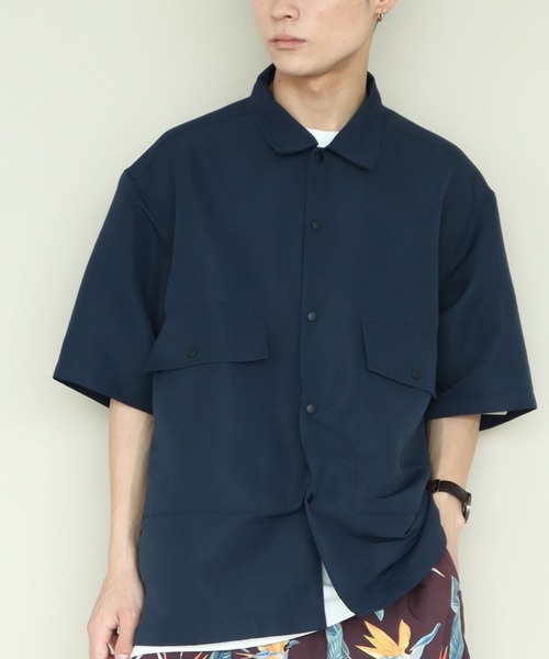 CRAFT STANDARD BOUTIQUE(クラフトスタンダードブティック)の「PEグログランレギュラーカラー5分袖シャツ *(シャツ/ブラウス・メンズ・ベージュ/ダークネイビー・L/M/LL)」の1枚目の写真