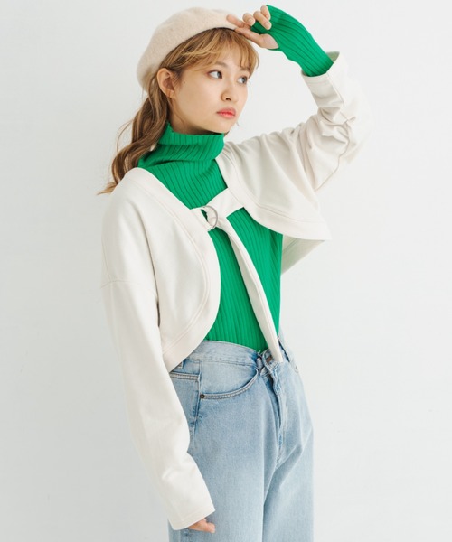 MERLOT（メルロー）の「2WAYボレロカットソー（カーディガン/ボレロ・レディース・ブラック/ナチュラル・FREE）」の3枚目の写真