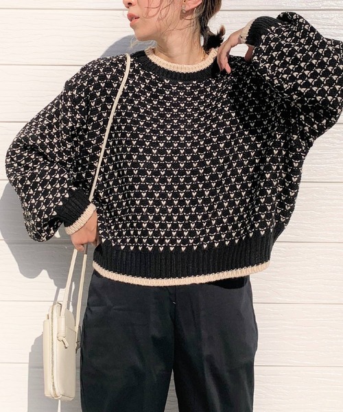 Q（キュー）の「JQ配色ニット（ニット/セーター・レディース・ブルー系その他/ブラック系その他・MEDIUM）」の2枚目の写真