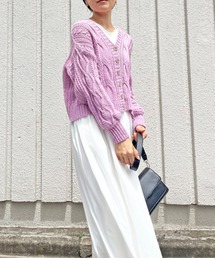 Jewelobe | Vネックケーブルニットショートカーディガン(カーディガン/ボレロ)
