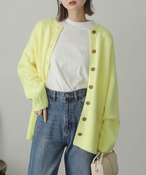 SENSE OF PLACE by URBAN RESEARCH（センスオブプレイスバイアーバンリサーチ）の「クルーネックルーズカーディガン（カーディガン/ボレロ・レディース・ライトブルー/ピンク/イエロー/ブラック/アイボリー/グリーン/オレンジ/パープル/ブラック系その他/モカ・ONE）」の9枚目の写真