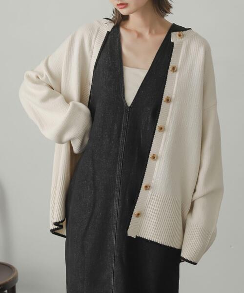 SENSE OF PLACE by URBAN RESEARCH（センスオブプレイスバイアーバンリサーチ）の「クルーネックルーズカーディガン（カーディガン/ボレロ・レディース・ライトブルー/ピンク/イエロー/ブラック/アイボリー/グリーン/オレンジ/パープル/ブラック系その他/モカ・ONE）」の15枚目の写真