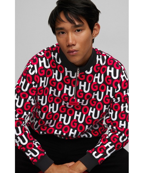 【セール】オールオーバーロゴ オーガニックコットン ジップネック スウェットシャツ（スウェット）｜HUGO（ヒューゴ）のファッション通販