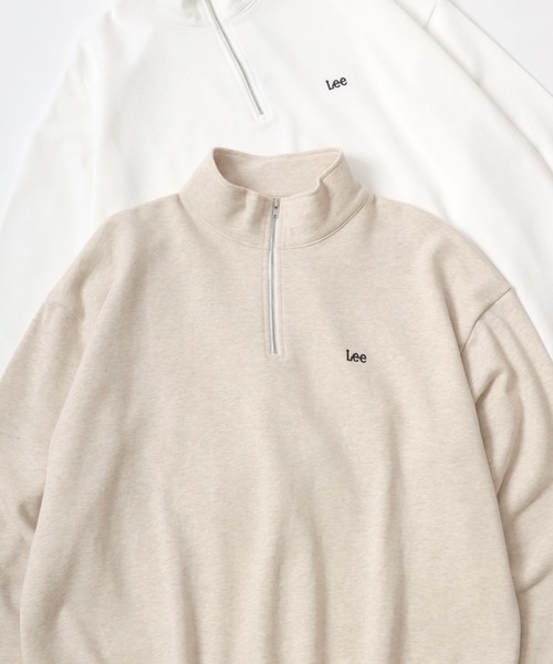 Lee（リー）の「Lee/リー 別注 オーバーサイズ 裏毛 ロゴ ワンポイント刺繍 ハーフジップ スウェット トレーナー/長袖 トップス プルオーバー/レディース メンズ（スウェット・メンズ・オートミール/ホワイト/ブラック/ダークグリーン/ブルー/アッシュグレー・M/L/XL）」の21枚目の写真