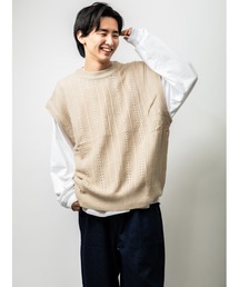透かし編み オーバーシルエット クルーネック ベスト