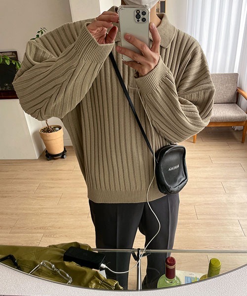 ASCLO(エジュクロ)の「ASCLO Rib Collar Knit(ニット/セーター・メンズ・ブラック/ベージュ/ブラウン/グリーン・FREE)」の5枚目の写真