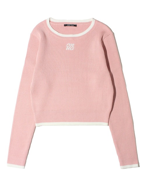 one way(ワンウェイ)の「配色リブ刺繍ロゴニット(ニット/セーター・レディース・ブラック/ライトピンク/ホワイト・FREE)」の3枚目の写真