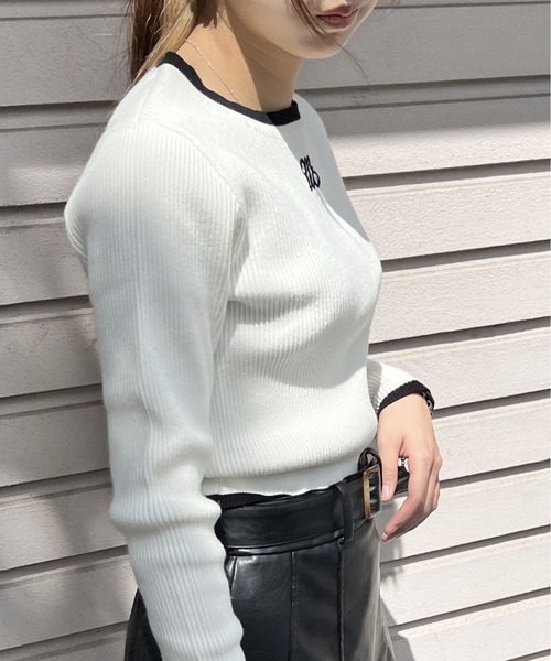 one way(ワンウェイ)の「配色リブ刺繍ロゴニット(ニット/セーター・レディース・ブラック/ライトピンク/ホワイト・FREE)」の4枚目の写真