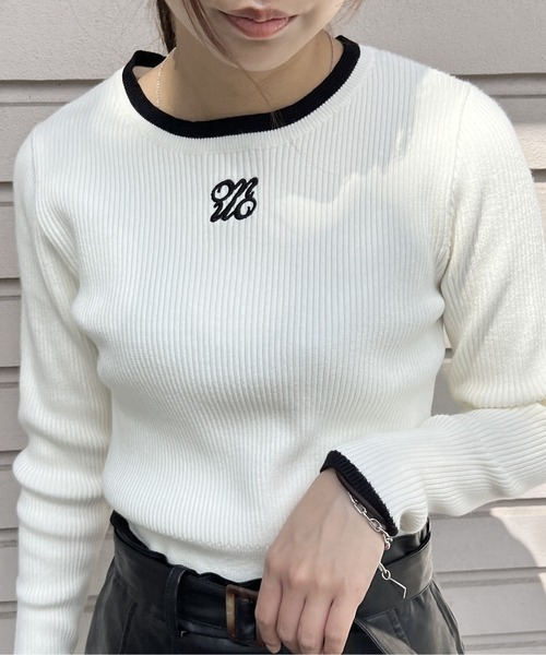 one way(ワンウェイ)の「配色リブ刺繍ロゴニット(ニット/セーター・レディース・ブラック/ライトピンク/ホワイト・FREE)」の5枚目の写真
