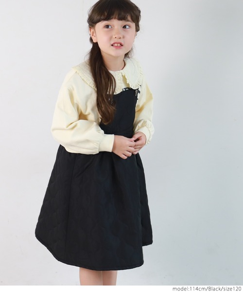 coca（coca）（コカ）の「キッズ キルティングサロペットスカート（サロペット/オーバーオール・キッズ・ブラック/カーキ・100/110/120/130）」の5枚目の写真