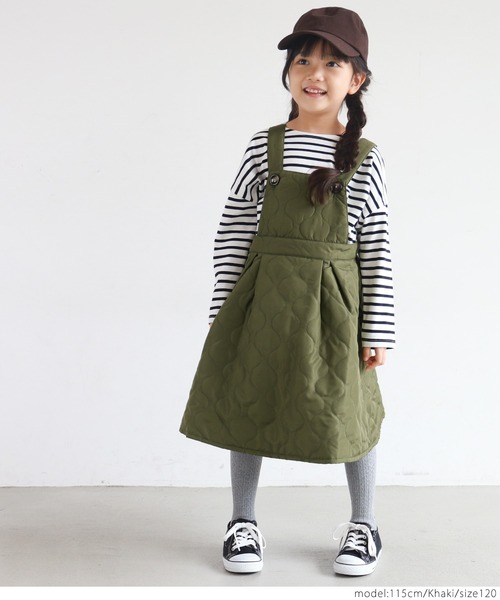 coca（coca）（コカ）の「キッズ キルティングサロペットスカート（サロペット/オーバーオール・キッズ・ブラック/カーキ・100/110/120/130）」の9枚目の写真