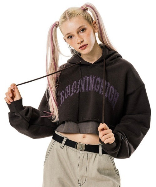runningHIGH/ランニングハイ】ARCH LOGO LAYERED CROP HOODIE ...