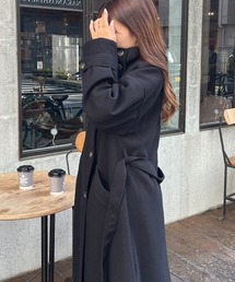 andme | ニットモッサライトスタンドカラーロングコート(トレンチコート)