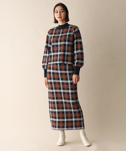 OPAQUE.CLIP（オペークドットクリップ）の「◆チェックジャカードニット（ニット/セーター・レディース・ネイビー系1/ブルー系6・38）」の7枚目の写真