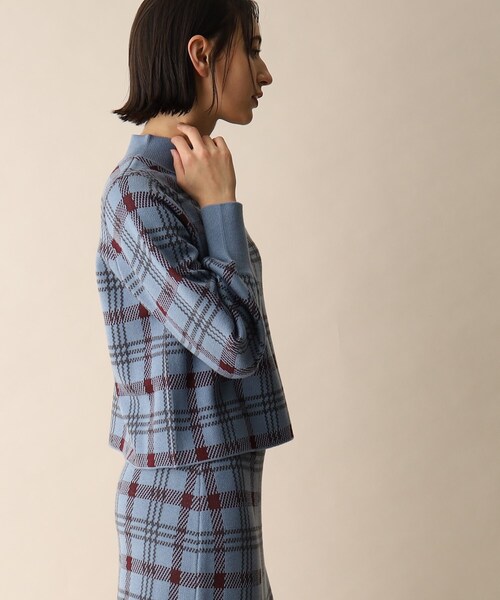 OPAQUE.CLIP（オペークドットクリップ）の「◆チェックジャカードニット（ニット/セーター・レディース・ネイビー系1/ブルー系6・38）」の5枚目の写真