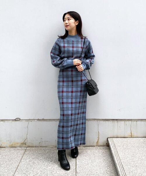 OPAQUE.CLIP（オペークドットクリップ）の「◆チェックジャカードニット（ニット/セーター・レディース・ネイビー系1/ブルー系6・38）」の15枚目の写真