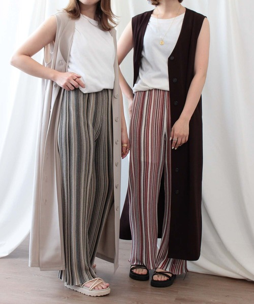 mil（ミル）の「マルチストライプ柄ニットパンツ（その他パンツ・レディース・ブラック/オレンジ/ベージュ・XS/M/S）」の14枚目の写真