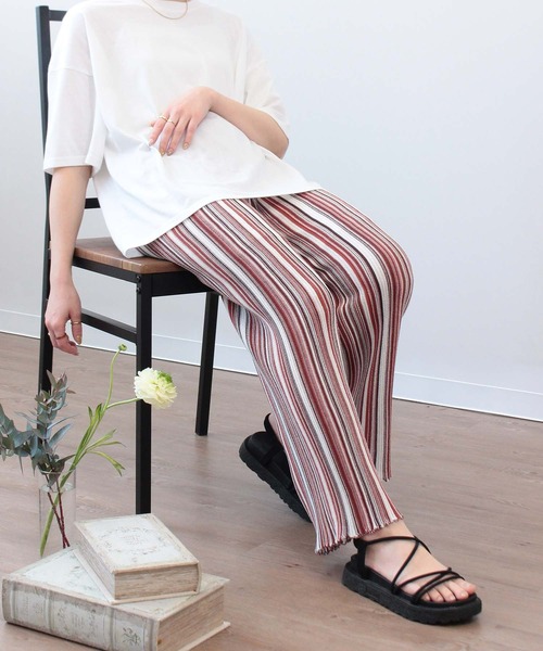mil（ミル）の「マルチストライプ柄ニットパンツ（その他パンツ・レディース・ブラック/オレンジ/ベージュ・XS/M/S）」の4枚目の写真