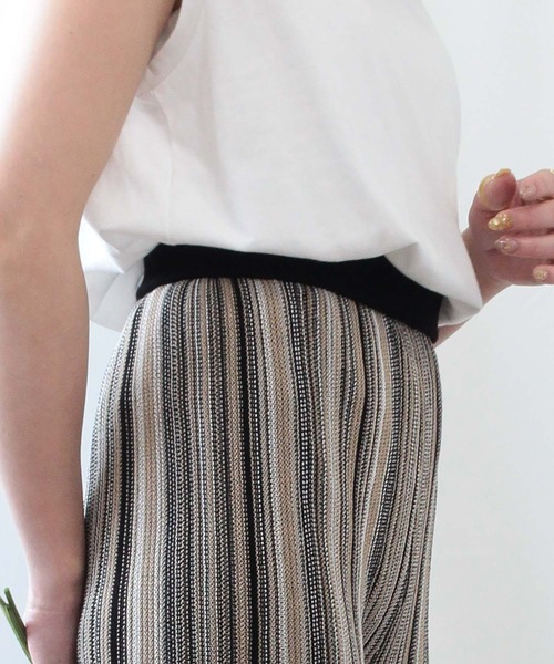 mil（ミル）の「マルチストライプ柄ニットパンツ（その他パンツ・レディース・ブラック/オレンジ/ベージュ・XS/M/S）」の7枚目の写真
