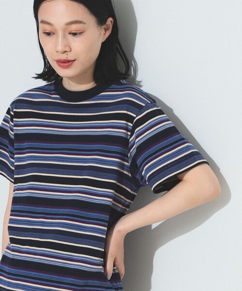 ビームスボーイ マルチボーダー クルーネック Tシャツ オレンジ系 ビームスボーイ マルチボーダー クルーネック Tシャツ オレンジ