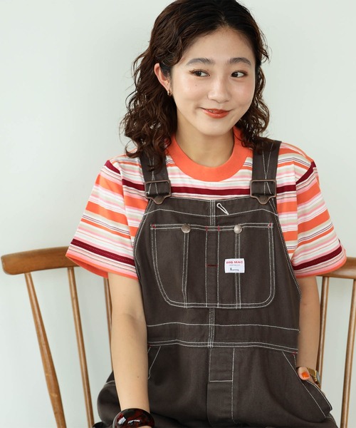 ビームスボーイ マルチボーダー クルーネック Tシャツ オレンジ系 ビームスボーイ マルチボーダー クルーネック Tシャツ オレンジ