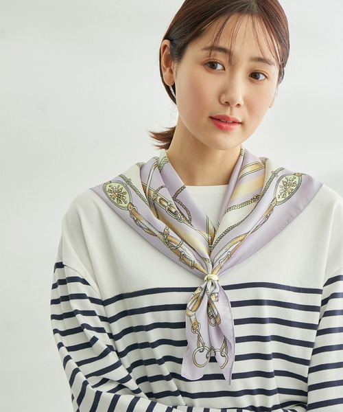ROPE' PICNIC（ロペピクニック）の「リング付きビンテージライク柄リサイクルポリエステルスカーフ（バンダナ/スカーフ・レディース・ラベンダー/ネイビー/ブルー系その他4・FREE）」の3枚目の写真