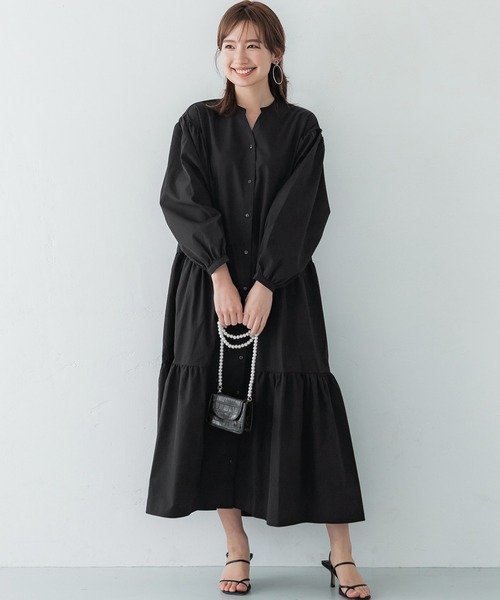 coca(coca)(コカ)の「ポリエステルティアードシャツワンピース(ワンピース・レディース・ホワイト/ブラック・L/M)」の2枚目の写真