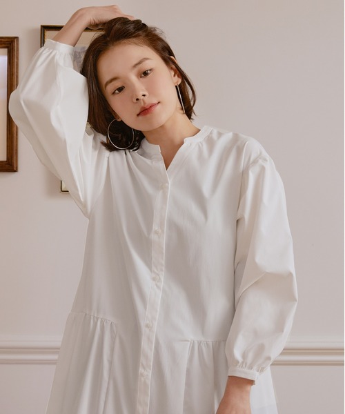 coca(coca)(コカ)の「ポリエステルティアードシャツワンピース(ワンピース・レディース・ホワイト/ブラック・L/M)」の11枚目の写真