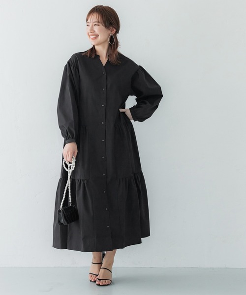 coca(coca)(コカ)の「ポリエステルティアードシャツワンピース(ワンピース・レディース・ホワイト/ブラック・L/M)」の6枚目の写真