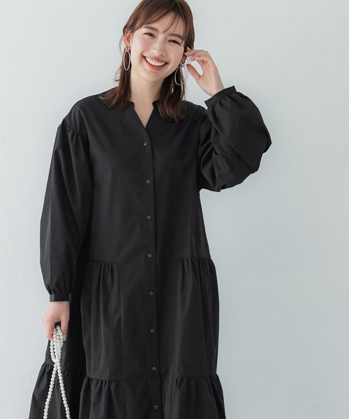 coca(coca)(コカ)の「ポリエステルティアードシャツワンピース(ワンピース・レディース・ホワイト/ブラック・L/M)」の5枚目の写真