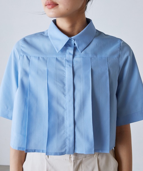 forksy.】ブロードプリーツクロップド丈半袖シャツ（シャツ
