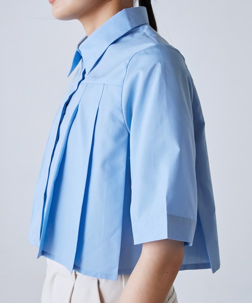 forksy.(フォルクシー)の「【forksy.】ブロードプリーツクロップド丈半袖シャツ(シャツ/ブラウス・レディース・ホワイト/ブルー/ブラック/グレー・FREE)」の7枚目の写真