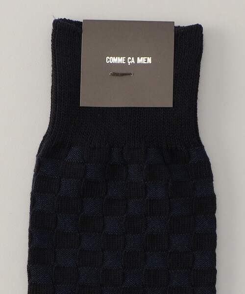 COMME CA MEN(コムサメン)の「ジャカード市松柄 クルーソックス(ソックス/靴下・メンズ・ブラウン/ブラック/ネイビー/ホワイト/グリーン/ブルー・27.0cm)」の7枚目の写真
