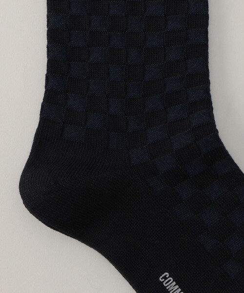 COMME CA MEN(コムサメン)の「ジャカード市松柄 クルーソックス(ソックス/靴下・メンズ・ブラウン/ブラック/ネイビー/ホワイト/グリーン/ブルー・27.0cm)」の8枚目の写真