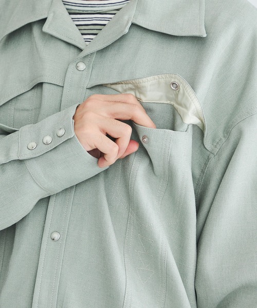 FACCIES（ファチーズ）の「【FACCIES/ファッチーズ】Wt Mix Dry Twill Sh（シャツ/ブラウス・メンズ・グリーン/ブラック・1/2）」の12枚目の写真