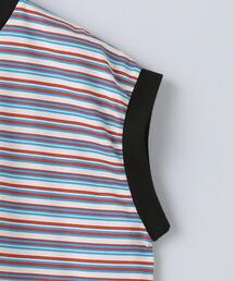 【新品・未使用】6(ROKU) cotton border no sleeve 6（ロク）の「＜6(ROKU)＞COTTON MULTI BORDER NO SLEEVE T