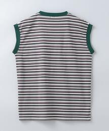 6（ロク）の「＜6(ROKU)＞COTTON MULTI BORDER NO SLEEVE T
