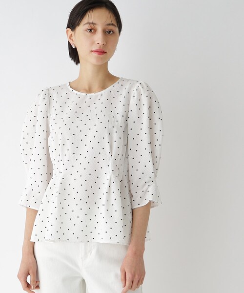 ドットプリントペプラムブラウス【洗濯機洗い可】