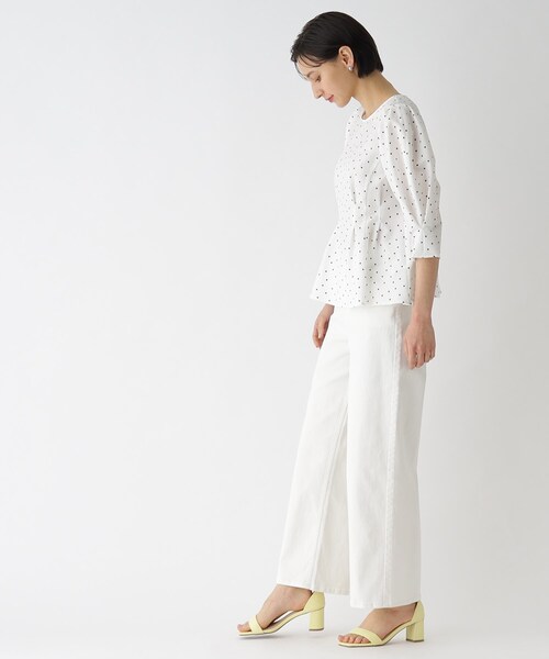 ドットプリントペプラムブラウス【洗濯機洗い可】