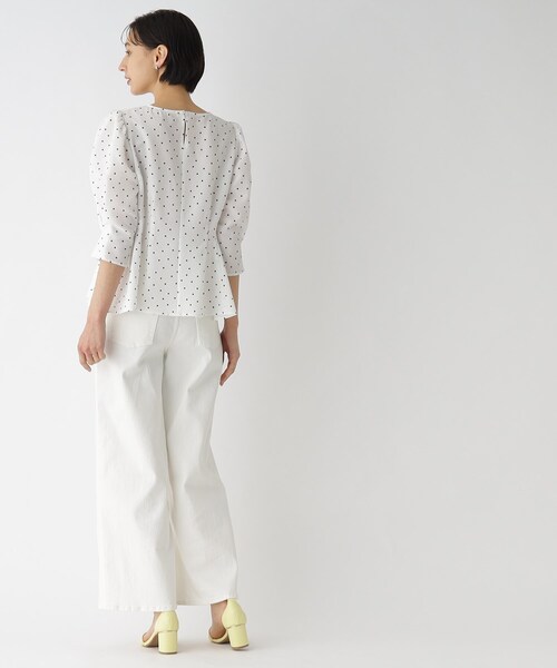 ドットプリントペプラムブラウス【洗濯機洗い可】