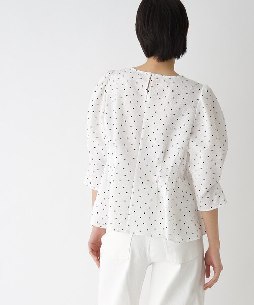 ドットプリントペプラムブラウス【洗濯機洗い可】