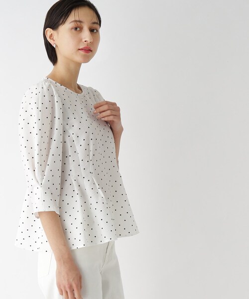 ドットプリントペプラムブラウス【洗濯機洗い可】