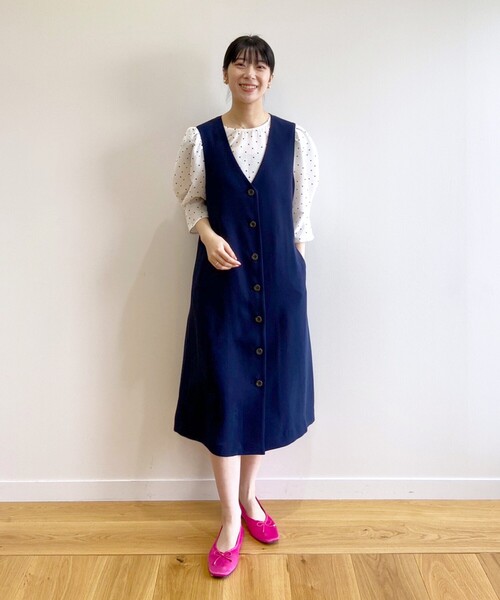 ドットプリントペプラムブラウス【洗濯機洗い可】