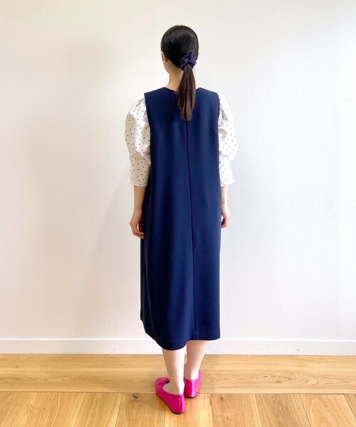 ドットプリントペプラムブラウス【洗濯機洗い可】