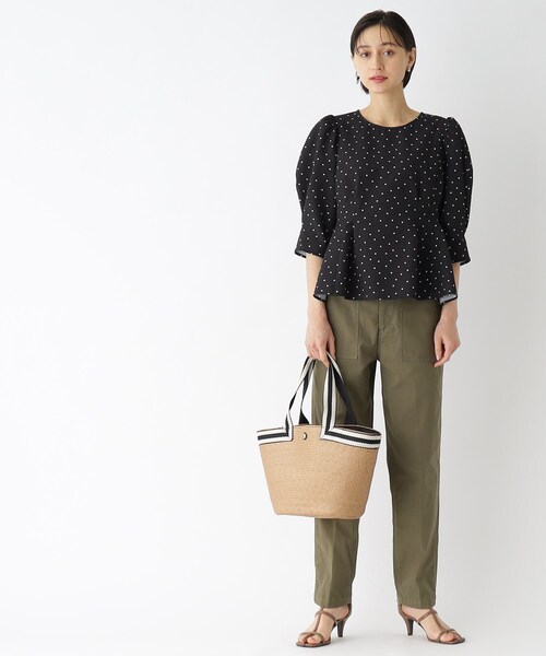 ドットプリントペプラムブラウス【洗濯機洗い可】