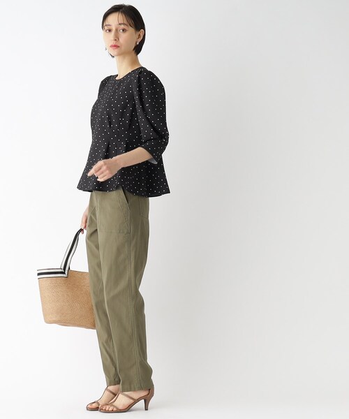 ドットプリントペプラムブラウス【洗濯機洗い可】