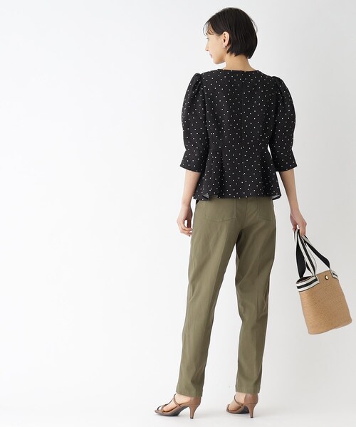 ドットプリントペプラムブラウス【洗濯機洗い可】