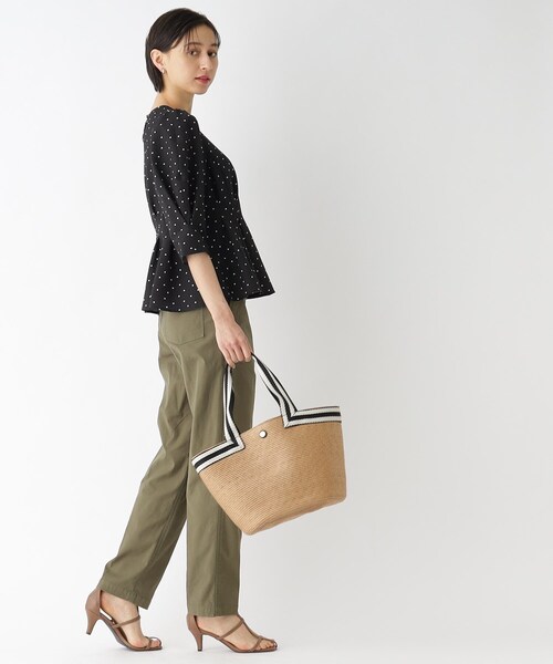 ドットプリントペプラムブラウス【洗濯機洗い可】