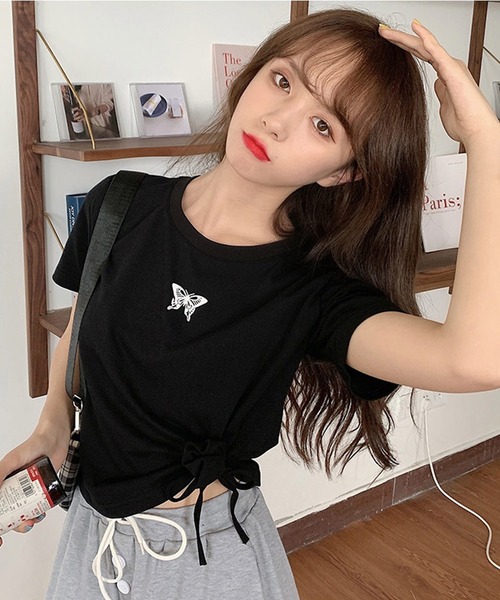 shopnikoniko(ショップニコニコ)の「バタフライ クロップド丈 Tシャツ ショート丈(Tシャツ/カットソー・レディース・ブラック/ホワイト・フリー)」の10枚目の写真